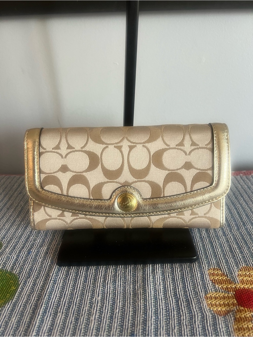 Coach Beige Signature Wallet with Gold Trim